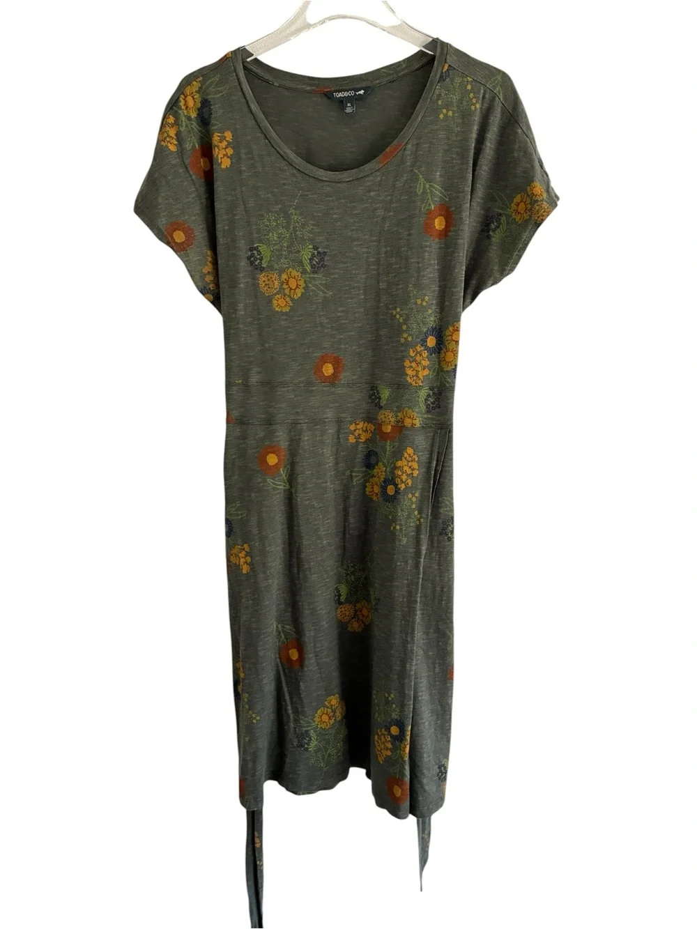 Toad&Co Cue Wrap Short Sleeve Dress Olive Floral Dress XL - Picture 7 of 10